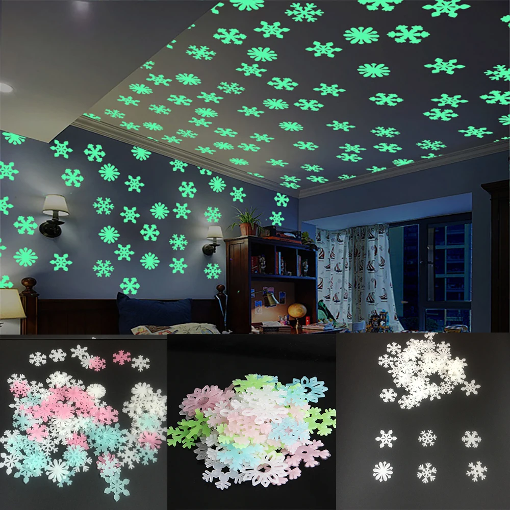 

50 шт. Рождественские снежинки 3D флуоресцентные светящиеся в темноте настенные украшения для семейной, детской комнаты, спальни