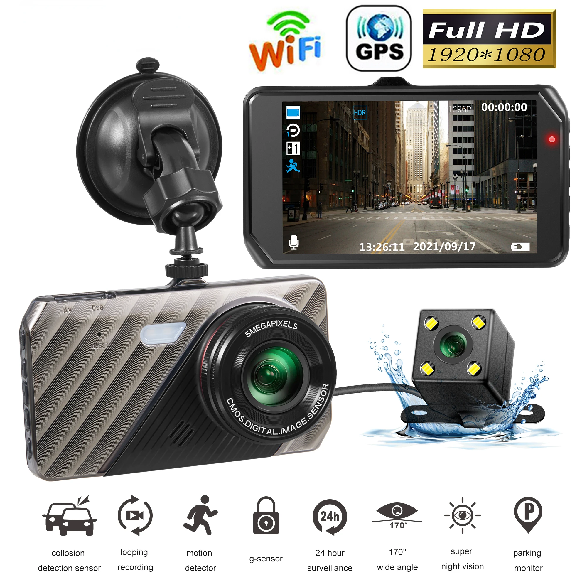 

Автомобильный видеорегистратор, 4,0 дюйма, Full HD, 1080P, WiFi, зеркало заднего вида, видеорегистратор, монитор парковки, ночное видение, автомобильный черный ящик, GPS-трекер