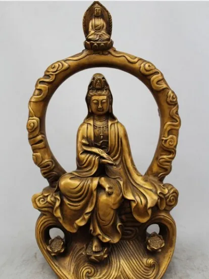 

20inch Chinese Buddhism Bronze lotus Moon Comfortable Ruyi Guanyin Kwan-Yin Statue