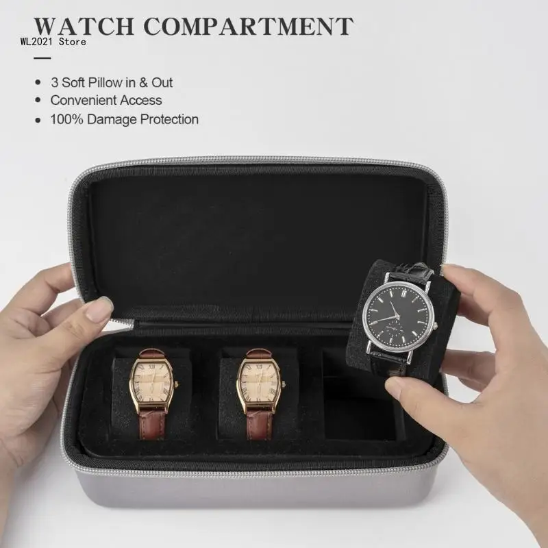 

Portable Watch Storage Box 3Slot Display Holder Watch Cases Jewelry Bracelet Box