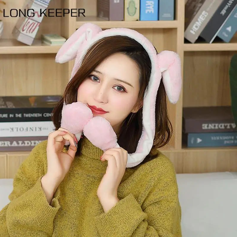 

Rabbit Hat with Moving Ears Cute Plush Cap Ear Movable Earflap Airbag Cap for Kids Adults Headwear Gift Cosplay Accessories Hat