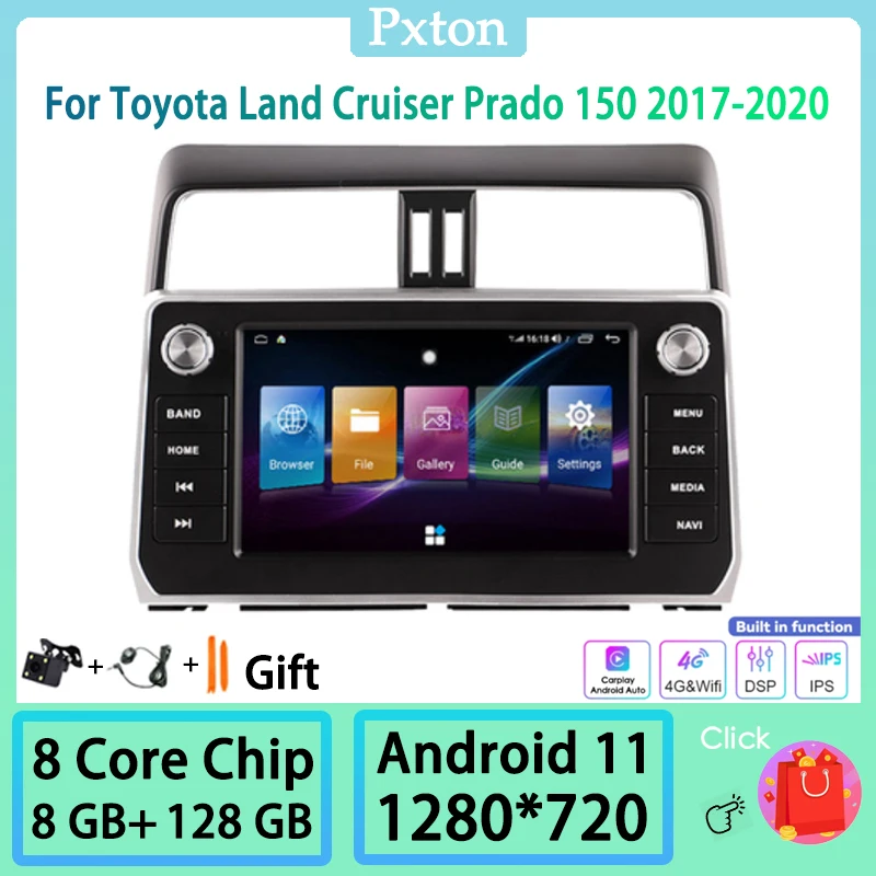 

Pxton Android Touch Screen Car Radio Stereo Multimedia Player For Toyota Land Cruiser Prado 150 2017-2020 Carplay Auto 8G+128G
