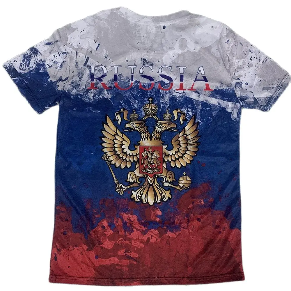 Fashion Russia Bear 3D Print Men's T-shirts Summer Round Neck Russian Flag Short Sleeve Men's Clothing Streetwear Oversized Tops