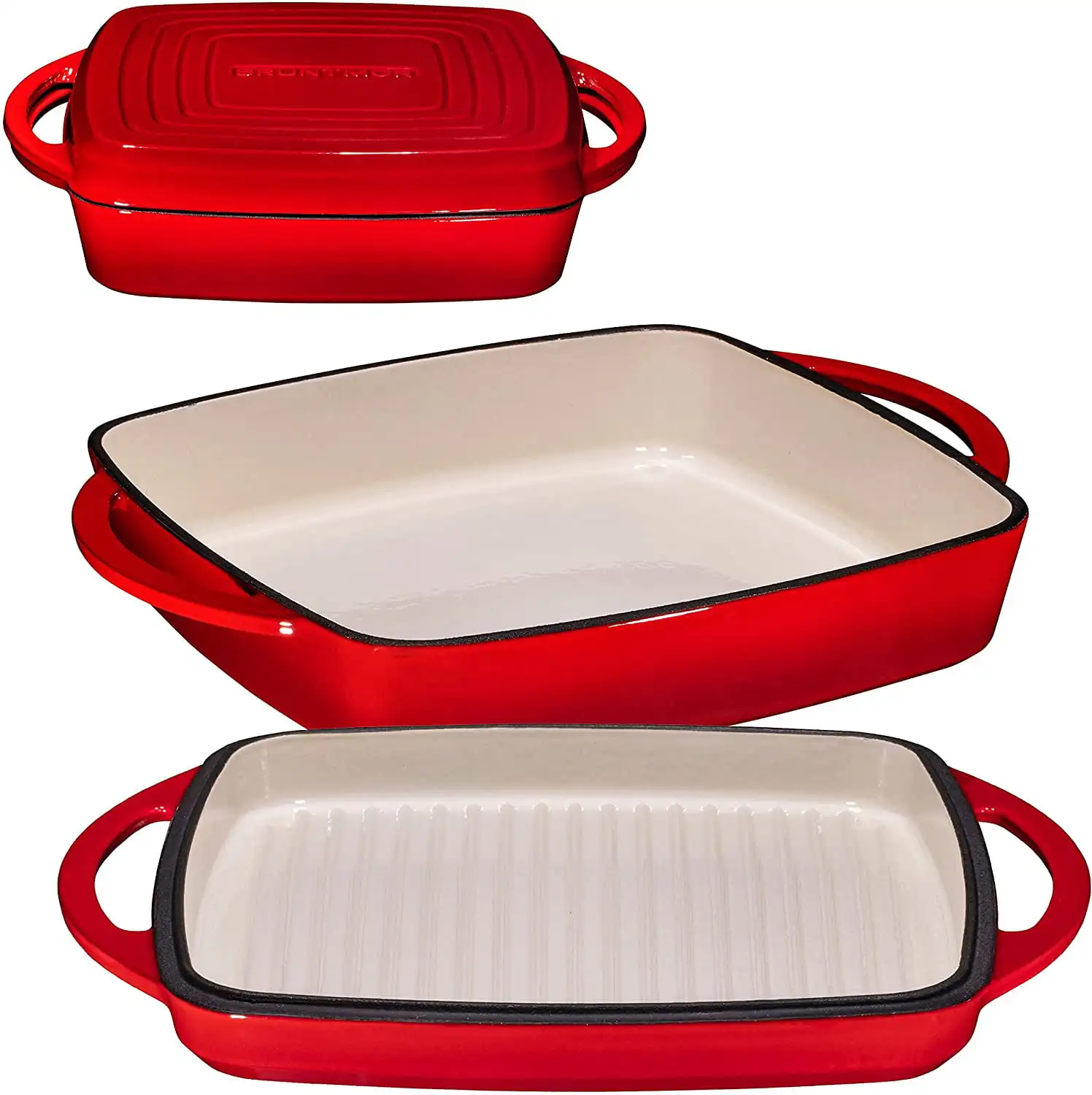 

Enameled Square Cast Iron Large Baking Pan Cookware Baking Dish | 1, Fire Red