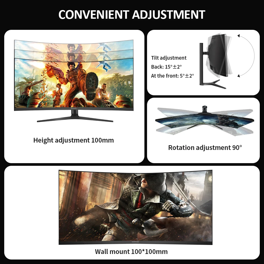 SENMAO 34 Inch liftable Pc Gamer Monitor 165Hz 4K MVA Lcd Display HD Desktop Gaming Computer Screen HDMI 1500R Curved