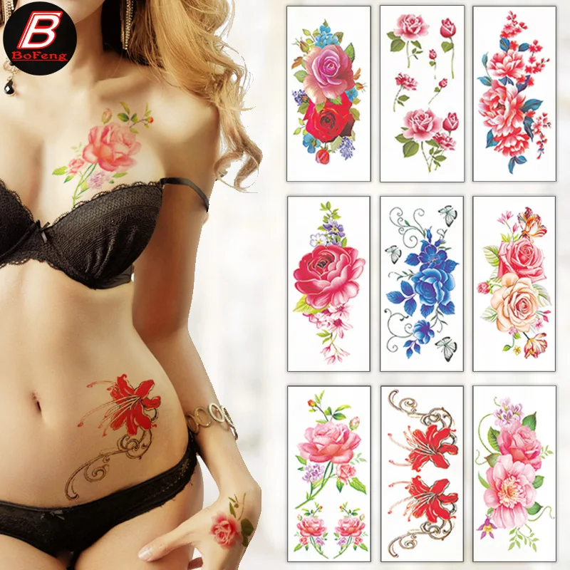 

28 Different Styles Peony Rose Plum Blossom Tattoo Stickers Waterproof Temporary Sketch Flower Simple Tattoo Sticker for Women