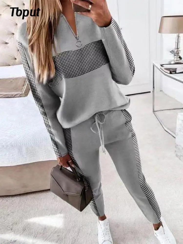 

Женский комплект из двух предметов, свитшот с капюшоном и штаны на молнии, осень 2022