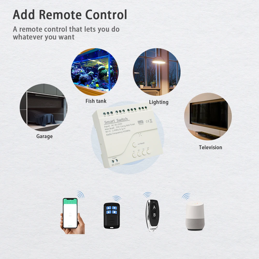 Фото Tuya Smart Remote Control Wi-Fi Switch Module 4CH DC 12V 24V 32V 110V 220V Inching Самоблокирующийся RF433 Прием 4-полосное реле Alexa №5