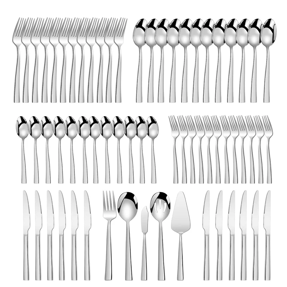 

65 PCS Silverware Set Stainless Steel Flatware Eating Utensils Service Modern Cutlery Tableware Fork Spoon Knife Mirror Polished