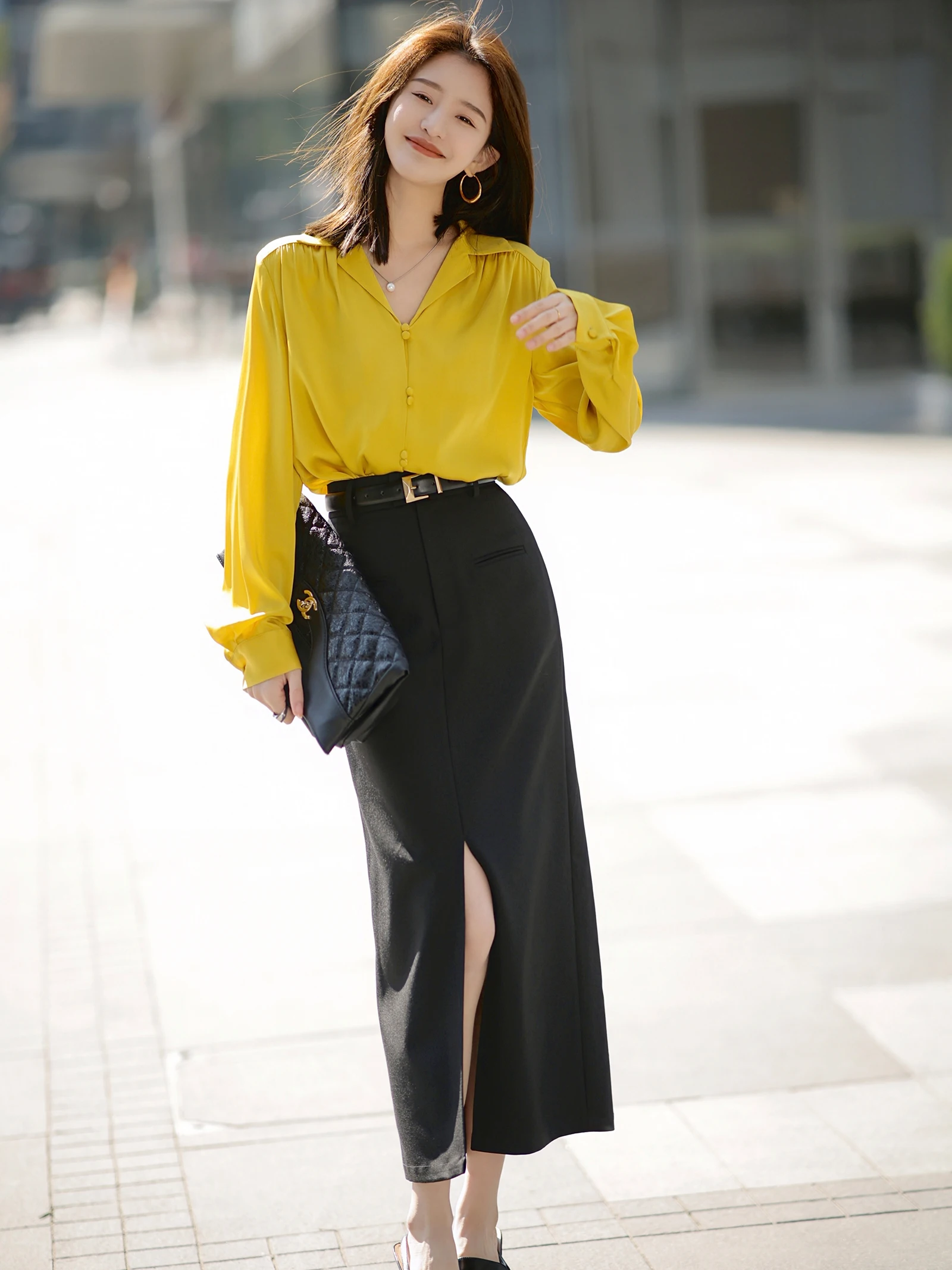 Daxi Self-Made [В наличии] Рубашка Флора Поло Повседневная шелковая рубашка Женские