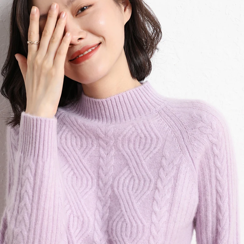 

Hot Sale 2021Autumn Winter 100% Pure Cashmere Sweater Turtleneck Women's High Quality Soft Female Loose Thickened Knitted Ju