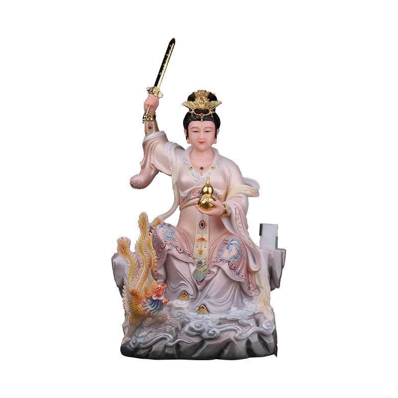 

White marble nine-day mysterious goddess statue Taoist household worship ornaments