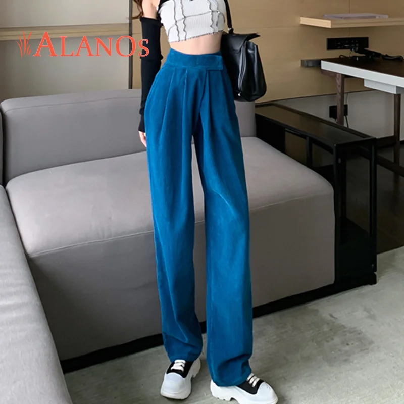 

Вельветовые брюки ALANOS с высокой талией, винтажные корейские повседневные широкие брюки, элегантная свободная уличная одежда, новинка весны...