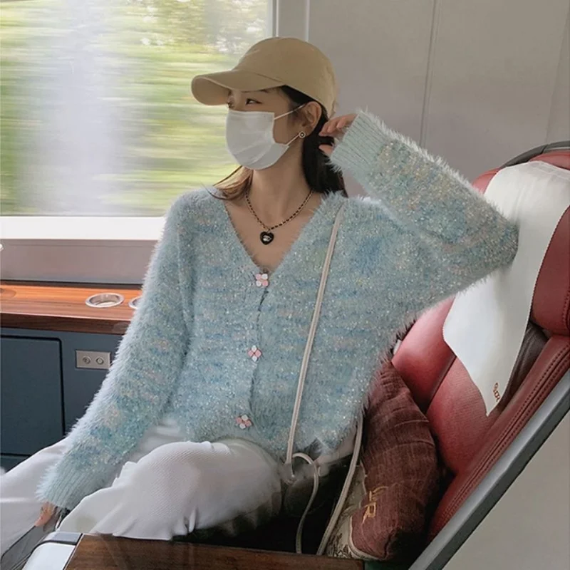 

Casual Short Sweater Coat Women Autumn and Winter 2023 Korean Loose Versatile Long Sleeve Knitted Cardigan Sweater Female Tops