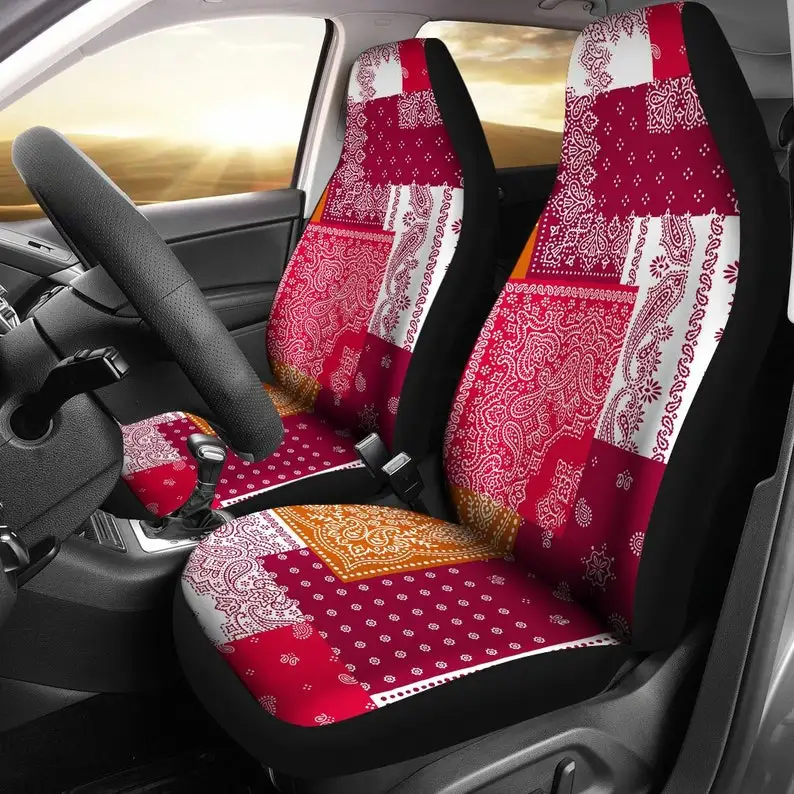 

Red Oriental Asian Patchwork Car Seat Covers Pair, 2 Front Seat Covers, Car Seat Protector, Car Accessories