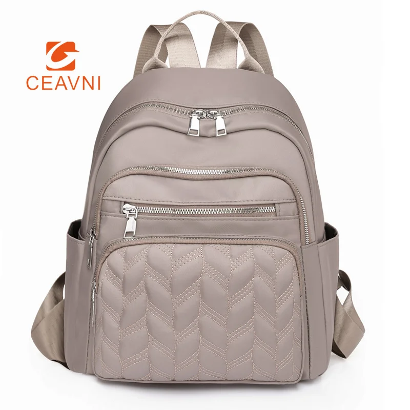 

2023 New Fashion Solid Color Women Backpack Trendy Diamond Lattice Embroidery Line School Bag Outdoor Travel Tote Bag