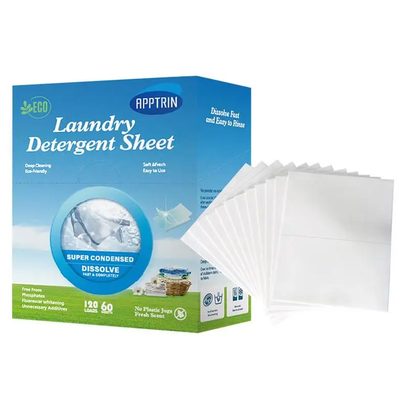 

60PCS Laundry Tablets Easy Dissolve Laundry Detergent Strong Deep Cleaning Sheet Laundry Bubble Paper Clothing Cleaning Product