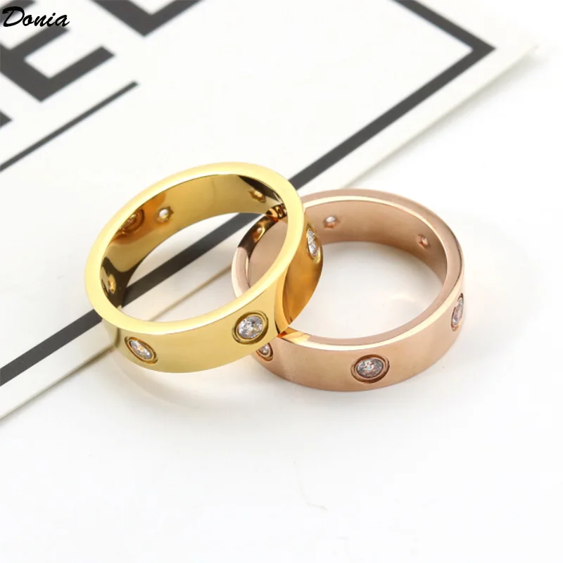 

Donia jewelry European and American fashion six diamond ring inlaid with AAA zircon luxury titanium steel jewelry gift