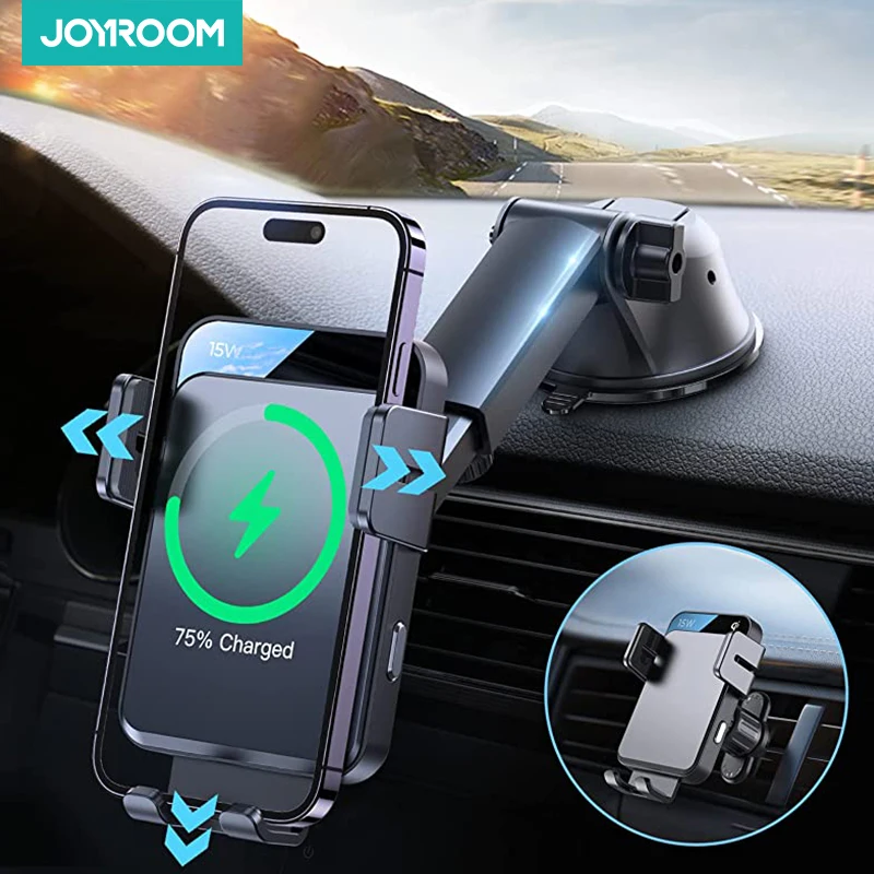 

JOYROOM Qi 15W Fast Charging Phone Holder Mount Auto-Clamping Alignment Windshield Dashboard Car Charger For iPhone Samsung