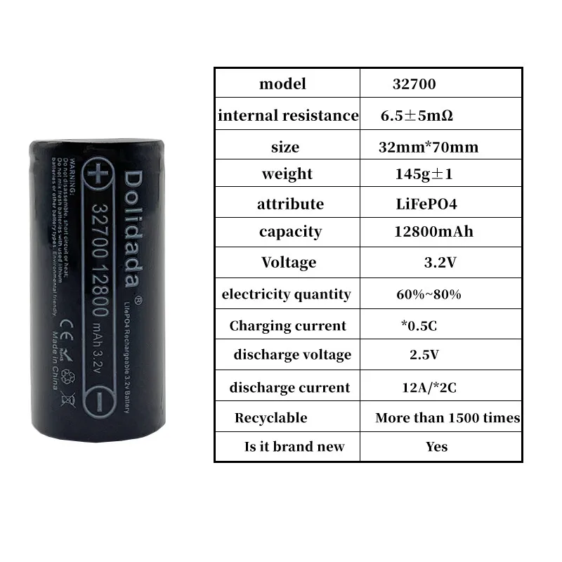 

100% Original 3.2V 32700 12800mAh High-power Battery LiFePO4 Rechargeable Battery, Environment-friendly, Super Long Service Life