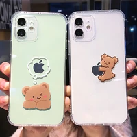 creative cartoon bear clear phone case for iphone 11 13 pro max 12 mini x xs xr 7 8 plus animal couple tpu lens protection cover