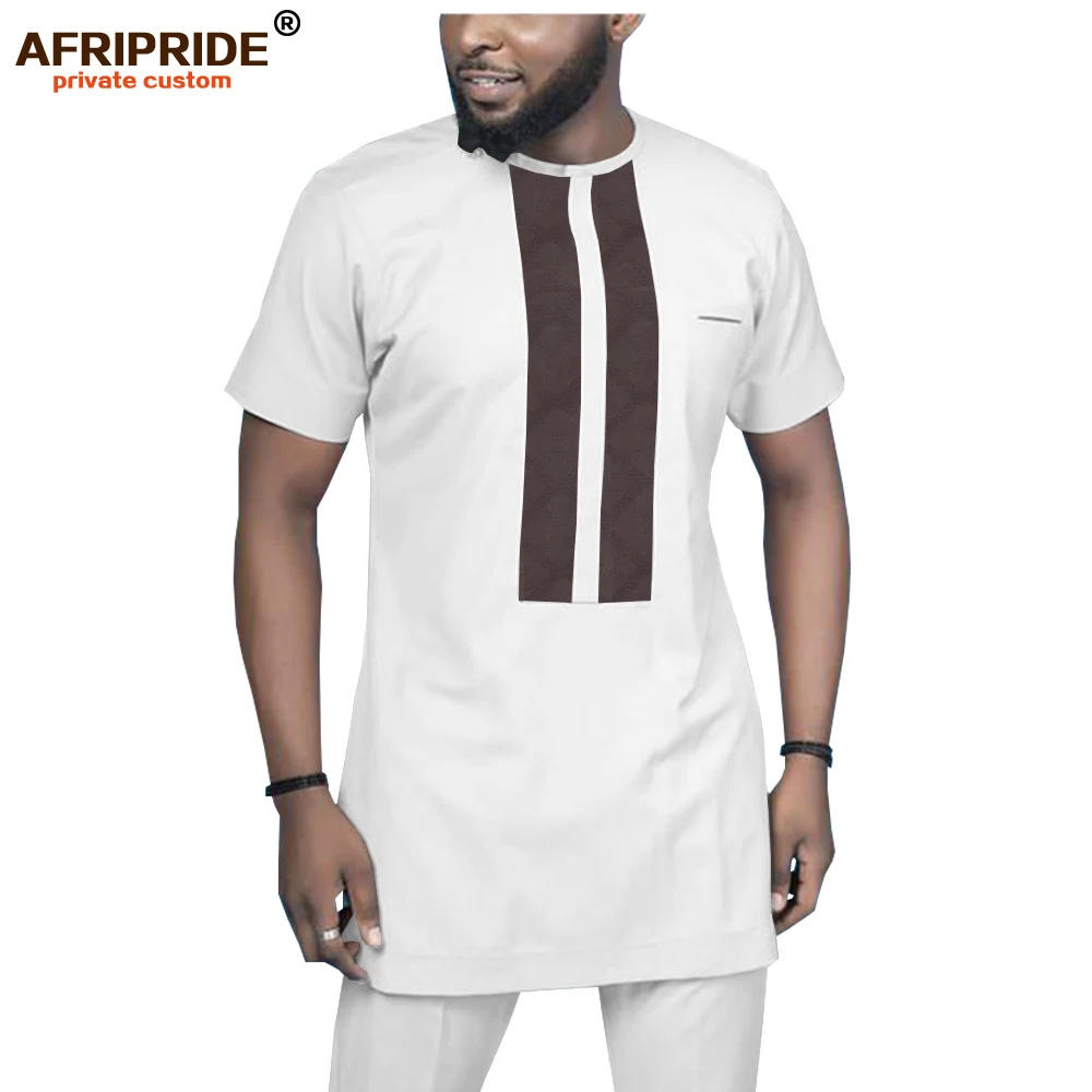 2019 African Men Shirt and Pants 2 Piece Set Dashiki Clothing Ankara Short Sleeve Blouse Tracksuit Wear Tops AFRIPRIDE A1916041