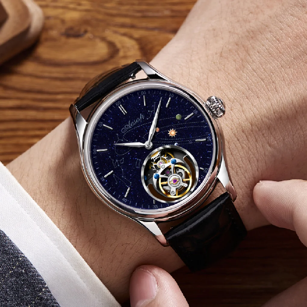 

AESOP Flying Tourbillon Luxury Skeleton Mechanical Watches Sapphire Waterproof Star Sky Wristwatches Sports Designer Skeleton T