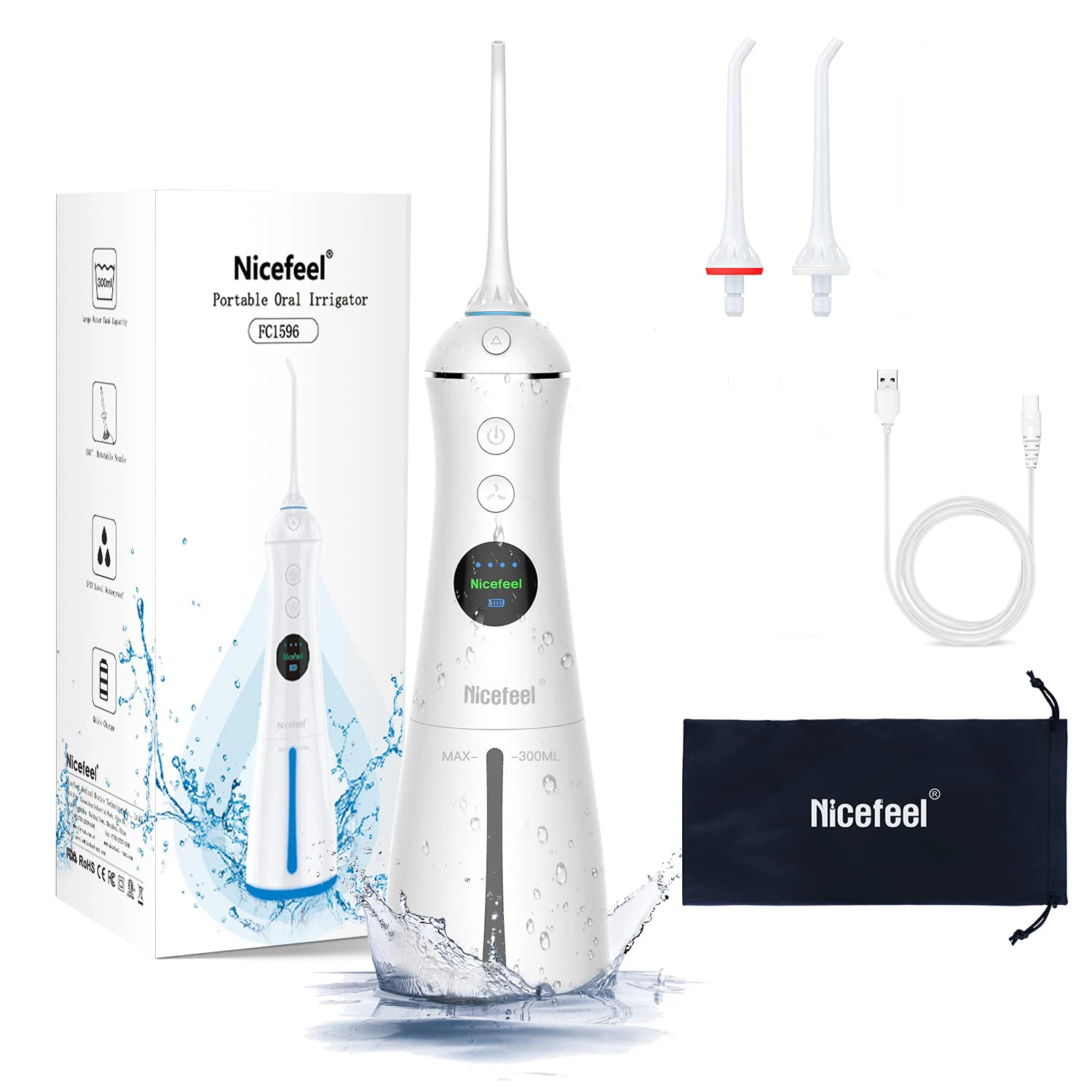 

Ирригатор полости рта Nicefeel портативный аккумуляторный, 300 мл