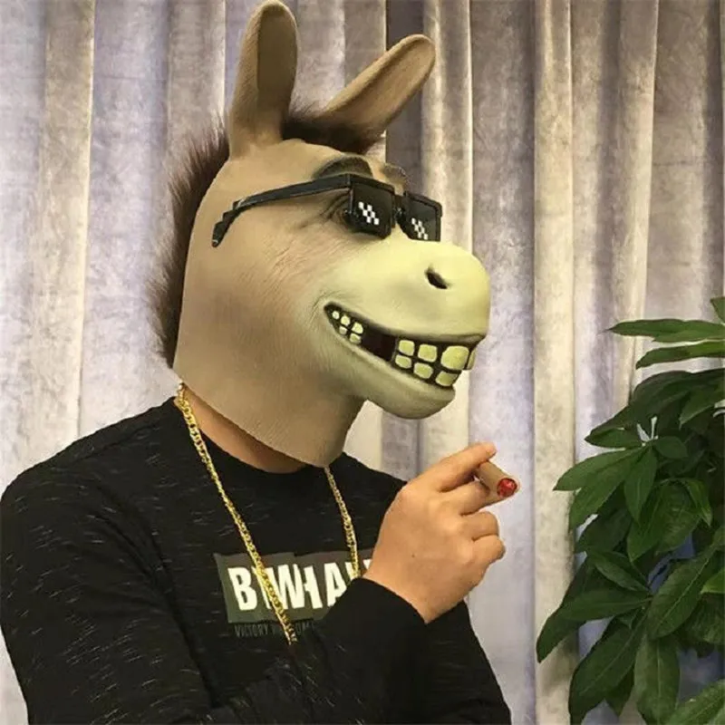 Carnival Mask Halloween Cosplay Funny Animal Headgear Latex Animal Mask Dog Donkey Horse Head Funny Scary Prop Visualization images - 6