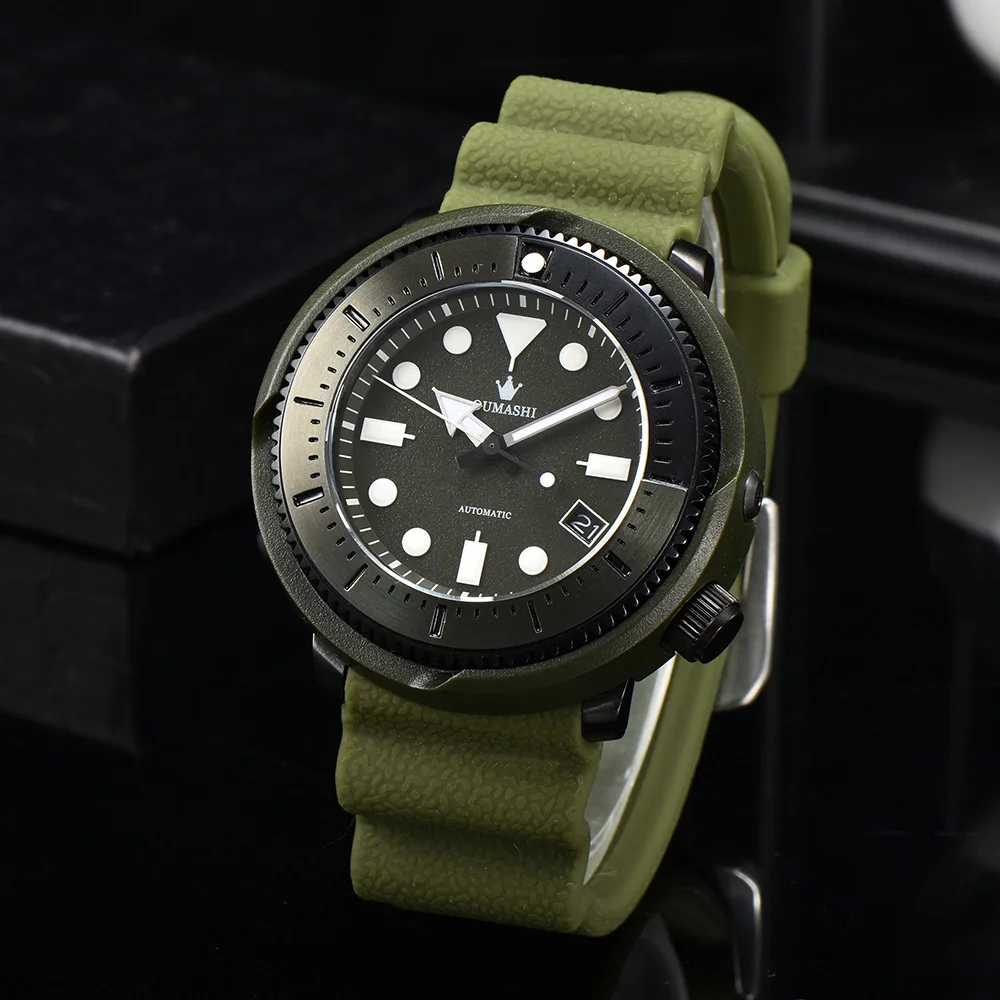 

2023 New NH35 Movement Men's Luxury Automatic Mechanical Watch Rubber Band Waterproof Sapphire Glass Green Glow