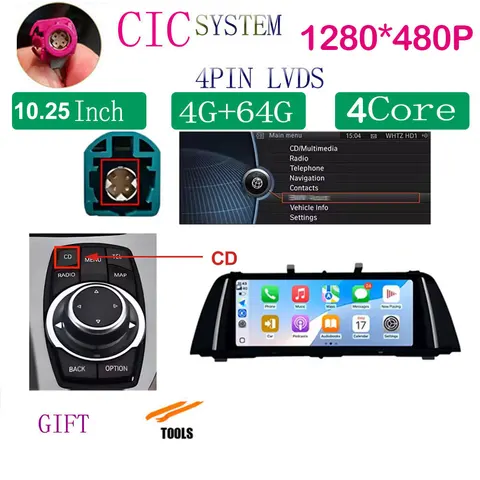 10,25-дюймовый беспроводной Carplay Android 14 для BMW 5 серии F10 F11 2011-2017 CIC NBT Система Автомобильный радиоприемник Мультимедийный плеер GPS WiFi