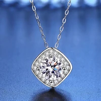 trendy 1ct d color vvs1 moissanite square pendant necklace for women 925 sterling silver plated white gold clavicle necklaces