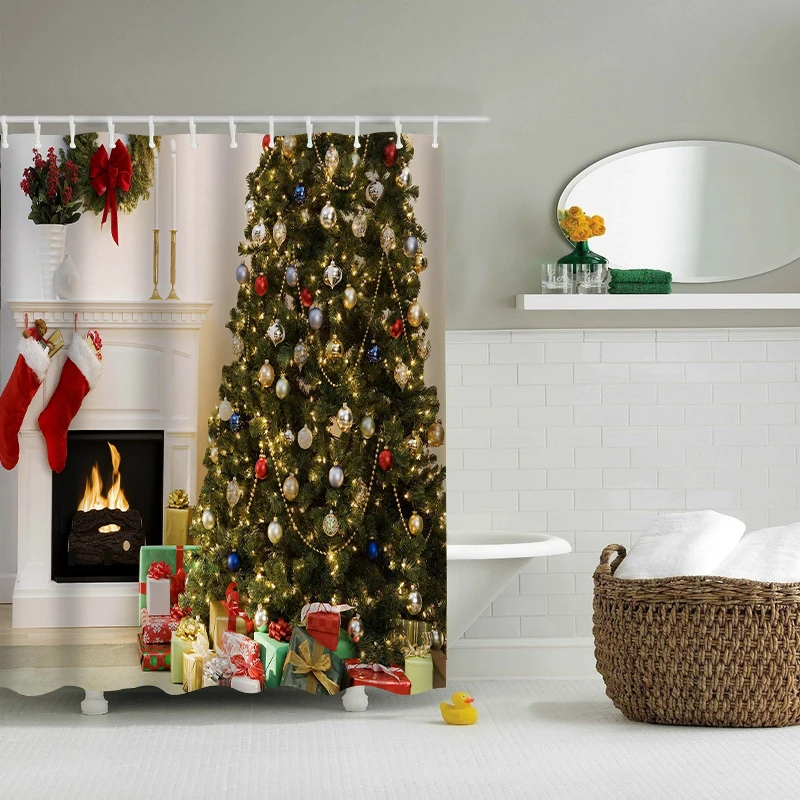

3D рождественские носки, занавеска для душа, водонепроницаемые занавески из полиэстера для ванной и кухни, домашний фон, ткань для декора сте...