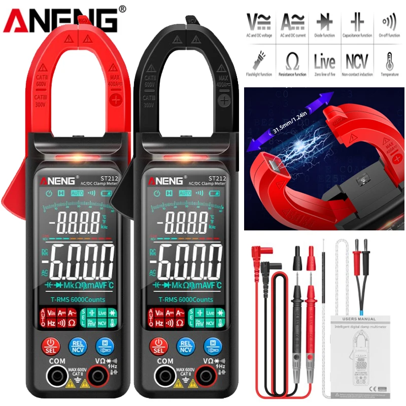 

Цифровой мультиметр ANENG ST212, мультиметр постоянного/переменного тока, 6000 отсчетов, 400А, с большим цветным экраном