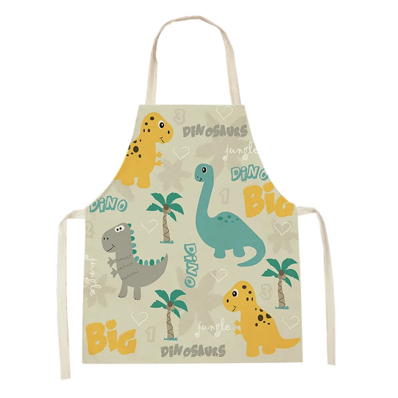 

Cute Cartoon Dinosaur Print Kitchen Apron Baking Cooking Accessories Linen Aprons Household Item Cleaning Tool Bibs