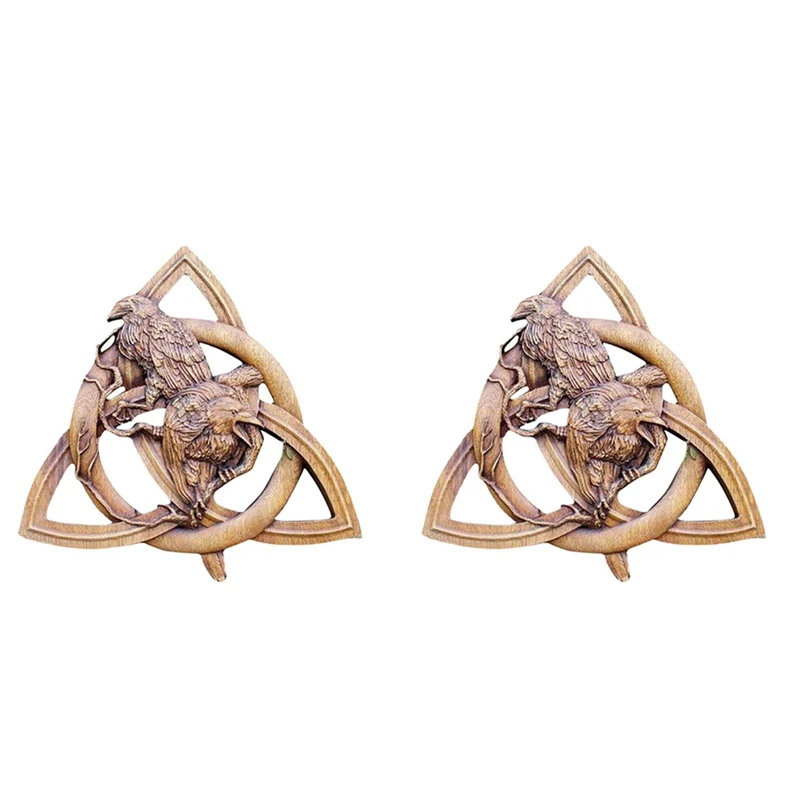 

2X Norse Pagan Gods Carving Heathen Norse Rune Resin Wall Hanging Decor Garden Yard Statues Door Hanging Pendant