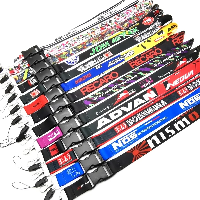 

2022 New JDM Racing Rock Fashion Logo Employee's Permit Lanyard Retro Keychain Embroidered Nylon Car Key Ring jdm Accessories