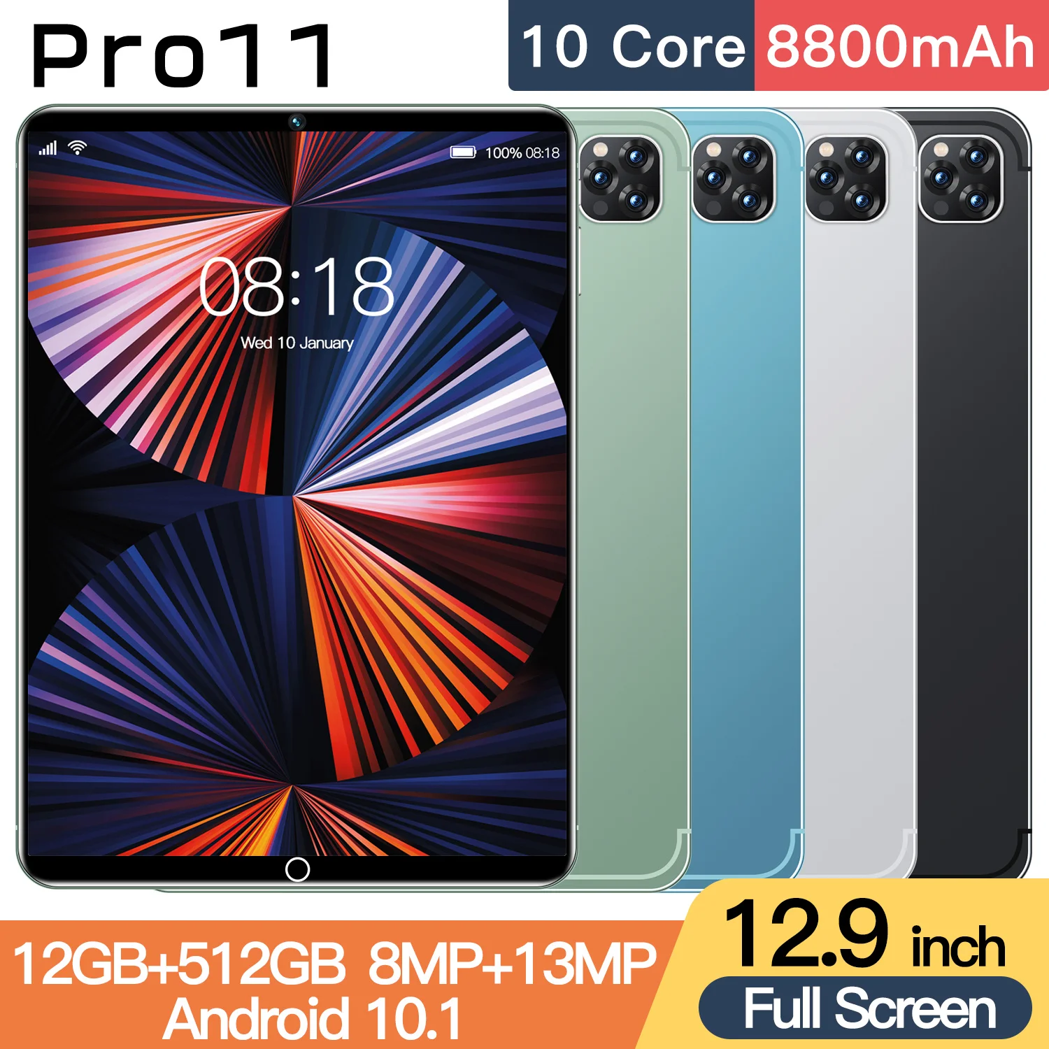 

Tab Pro11 Tablet Pad 10.1'' FHD+ Display 12GB 512GB MTK Helio G85 Octa core PC Mode 8600mAh 13MP Camera Android 12