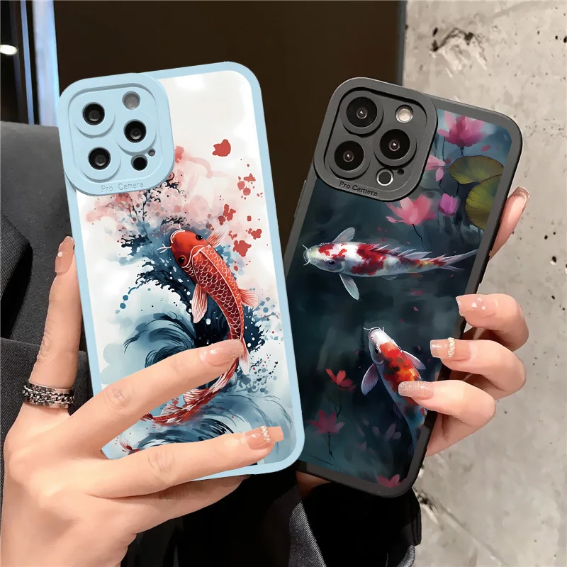 

Koi Fish Phone Case For iPhone 11 13 Pro Max X XR 7 8 Plus SE 2020 XS 14 12 Pro Max Anime Manga Goldfish Soft Silicon Back Cover