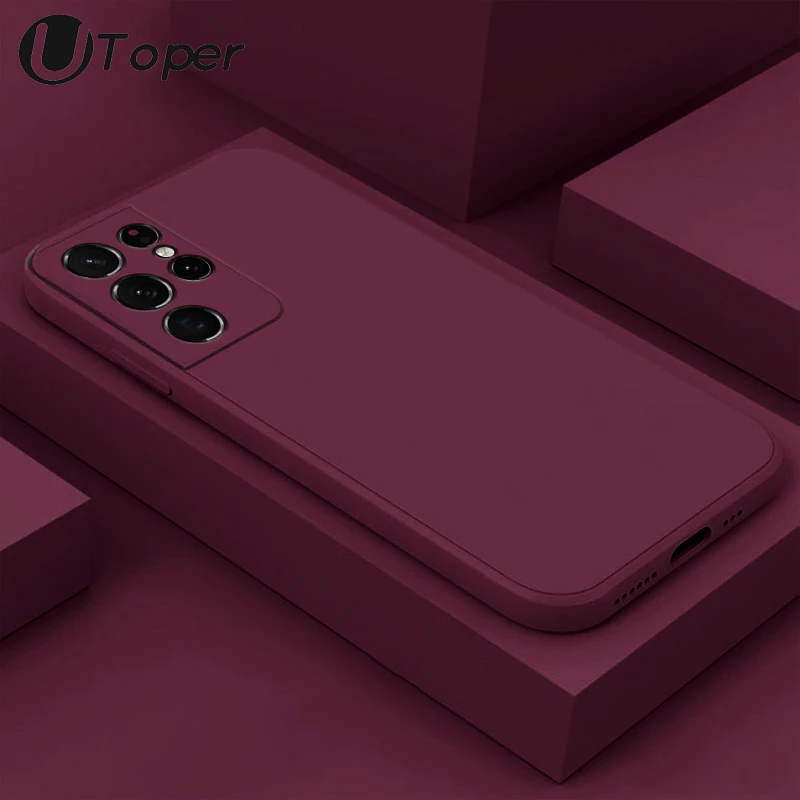 

Dark Purple Square Silicone Case For Samsung Galaxy S22 S23 S21 Ultra A33 A52 A53 S20 S10 Plus FE A73 A72 A51 A32 4G 5G Cover