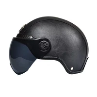 german leather pilot motorcycle helmet retro style all seasons with flip visor for electric scooters and motorcycles