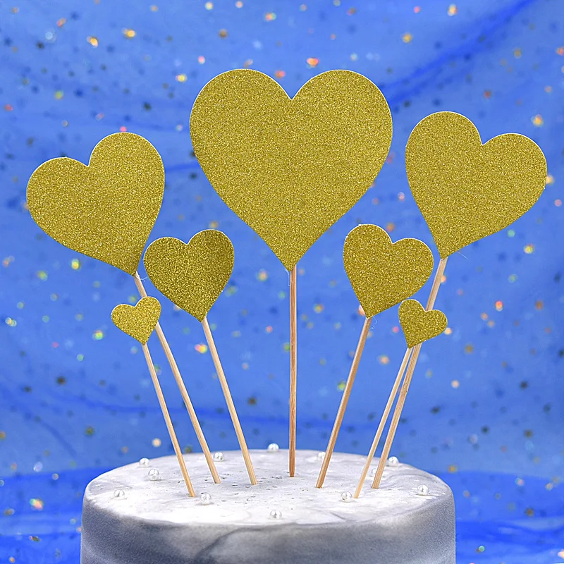 

35 Pcs Gold Silver Red Heart Cake Topper Ornament DIY Hand Baked Engagement Wedding Birthday Party Cake Decorating Accessories