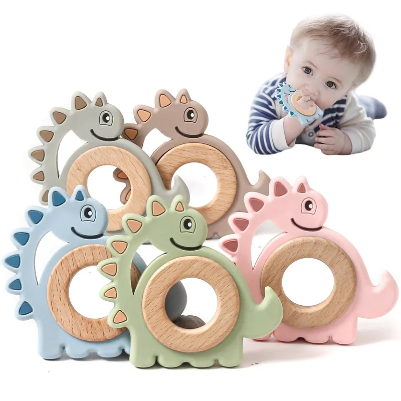 

Baby Silicone Dinosaur Teethers Rodent Teething Ring Newborn Baby Rattle Molar Toy Food Grade BPA Free Baby Nursing Teether Toys