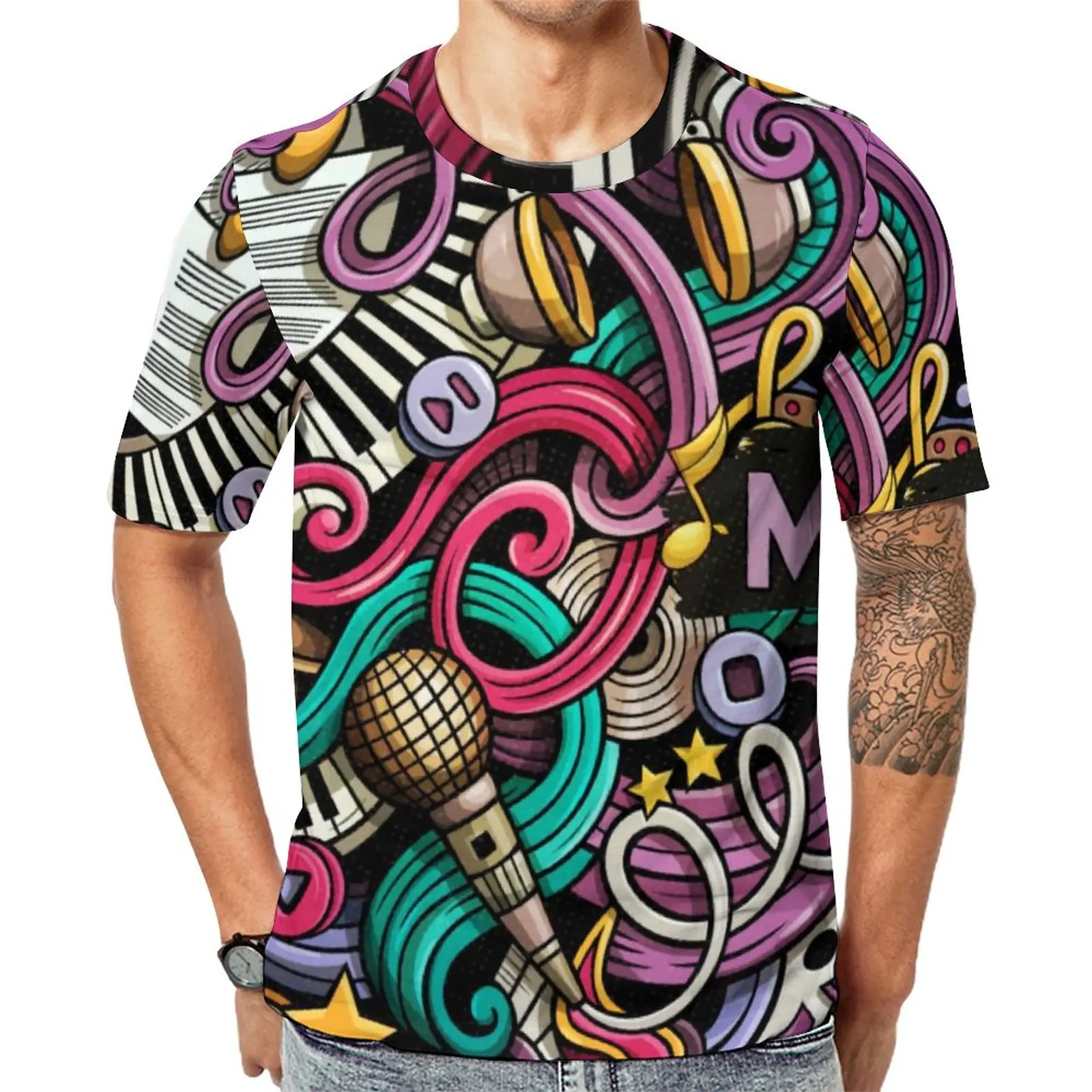 

Футболка Y2K мужская с абстрактной музыкой, цветной принт, винтажная рубашка с коротким рукавом, топ оверсайз, на лето