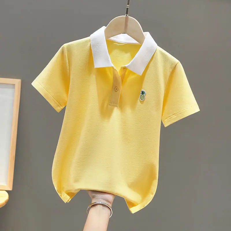 Girls' T-shirt Summer 2022 New Children's Student Polo Shirt Girl Short Sleeve Summer Middle and Big Children Western Style Top