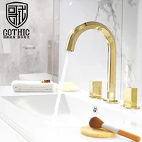 basin faucet rose gold deck mounted brass split cold and hot water mixer double handle three hole square washbasin sink tap