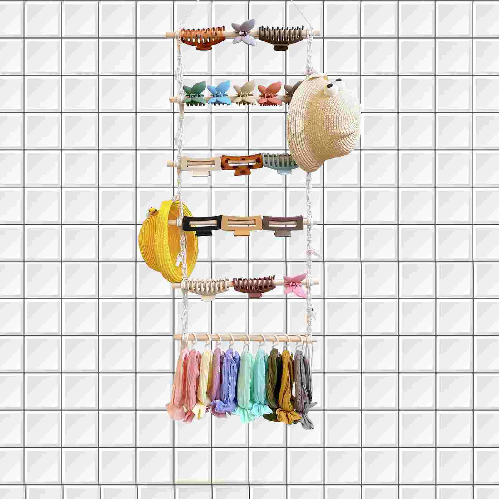 

Hairpin Storage Rack Wall Pendant Decor Wooden Bohemian Woven Tapestry Shelf Hanging Mount Clothing Display Clip Hanger