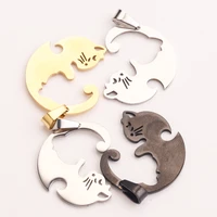 1pcs 27mm round stainless steel cute lovely cat charms necklace lover girlfriend gift paired pendant for women jewelry making