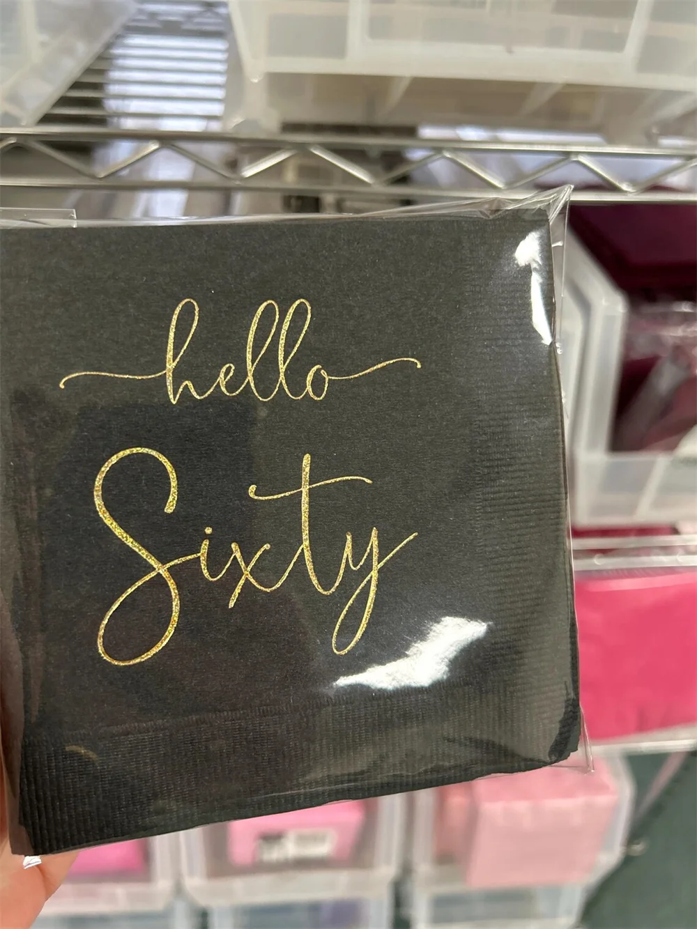 50PCS Hello Sixty Black w/Metallic Gold Foil Cocktail Beverage Napkins 3 Ply Happy Birthday 60th 60 Metallic - Q