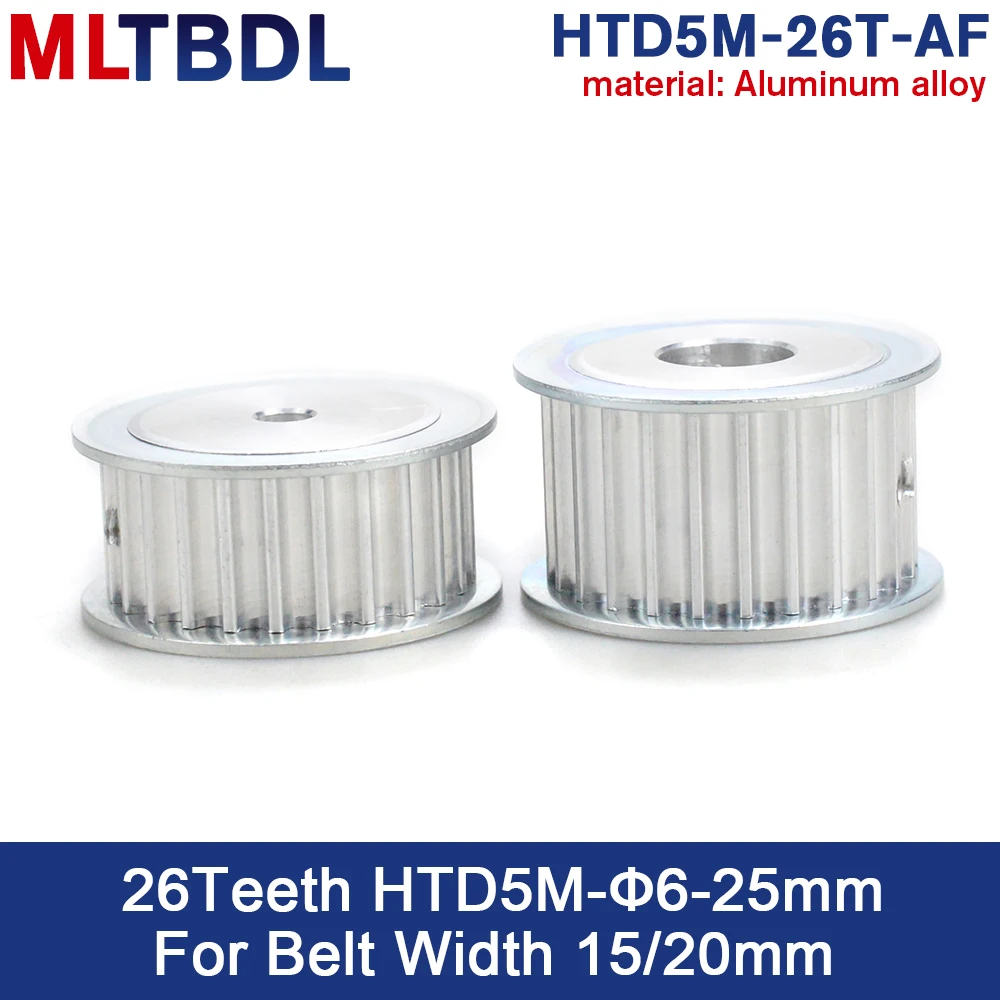 

26 Teeth HTD 5M Timing Synchronous Pulley Bore6/6.35/8/10/12/14/15/16/17/19/20/22/24/25mm for Width 15mm 5mm Pitch HTD5M 26T AF